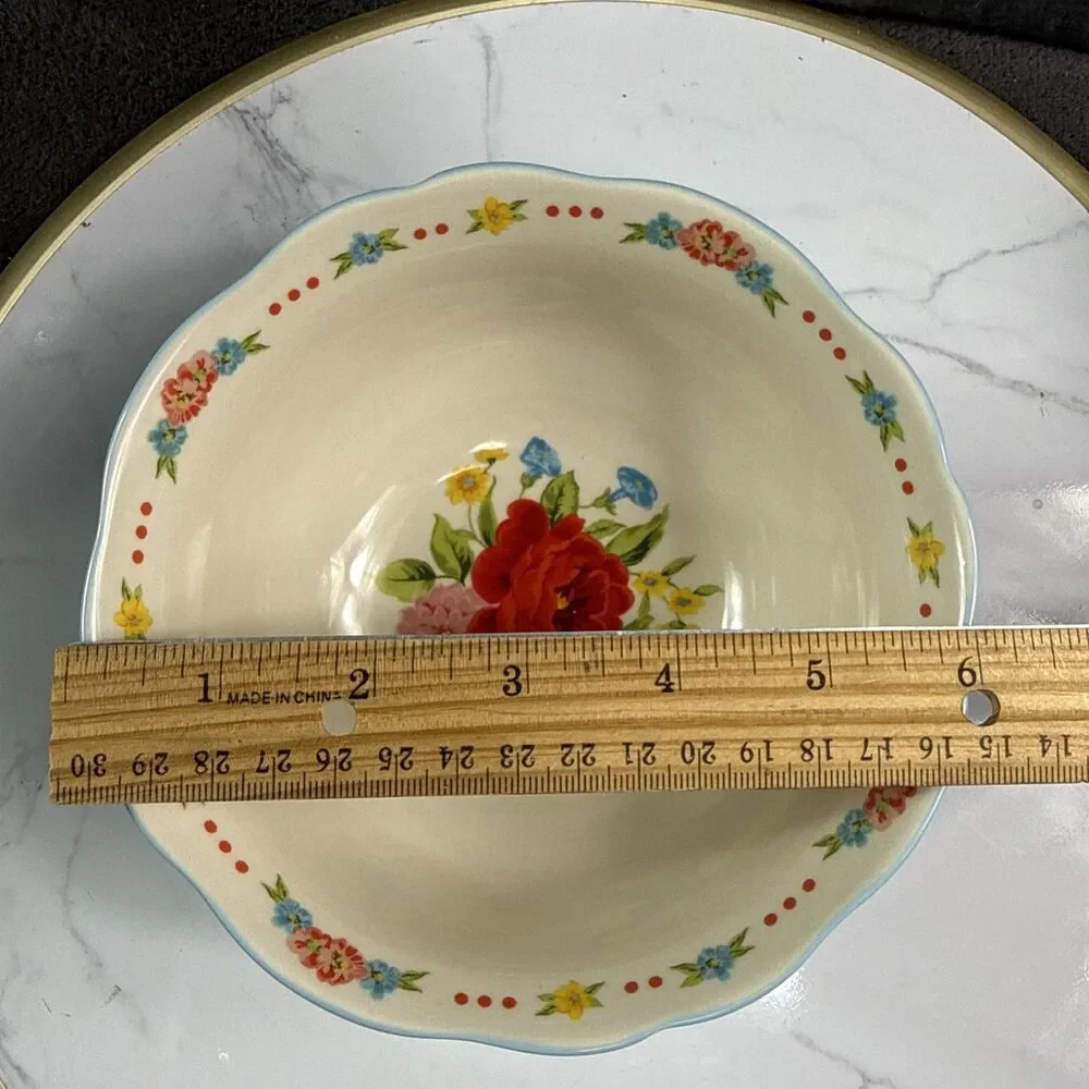 The Pioneer Woman Sweet Rose 6.25 Inch Ceramic Bowls Set of 2 Scalloped Blue New